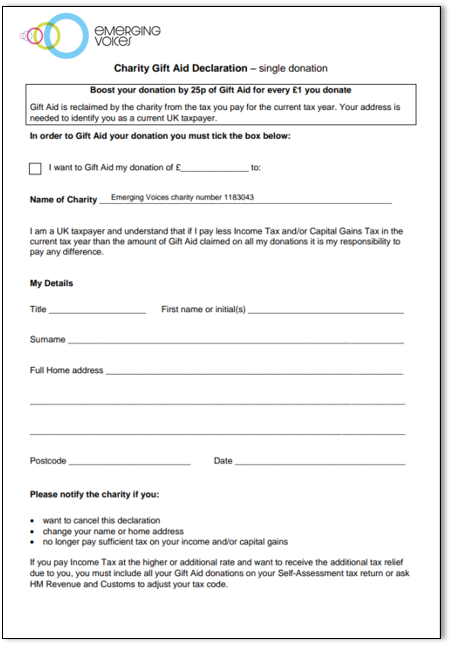 Gift aid form